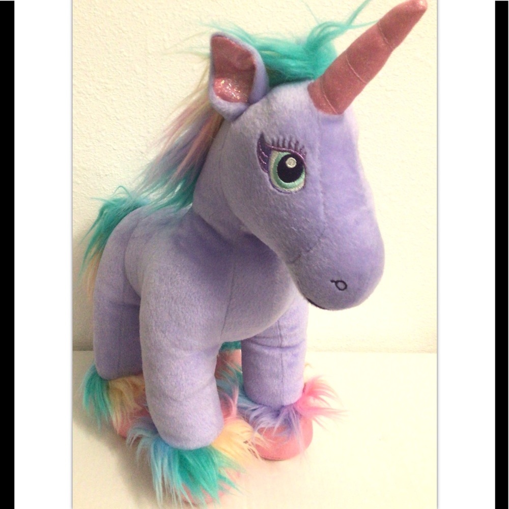 Build A Bear BAB Purple Rainbow pony Unicorn 17”H